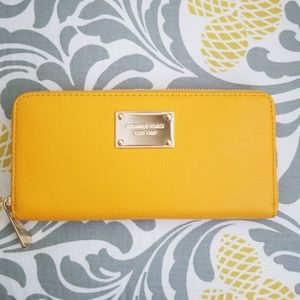 Michael Kors Mustard Jet Set Zip Around Wallet